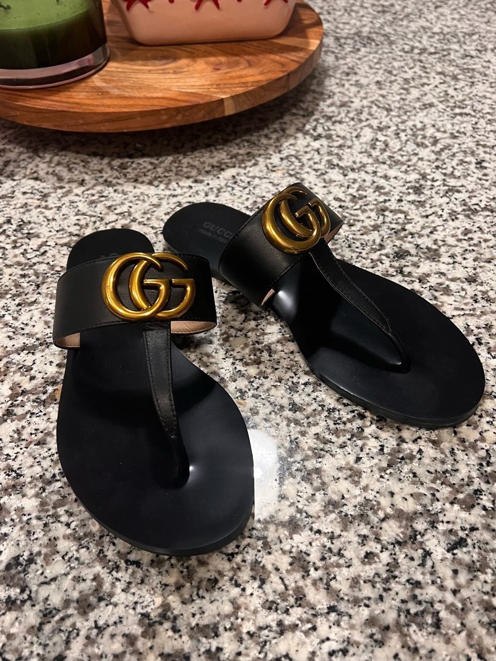 ***Mirror Quality*** Gucci Black Leather Thong Sandals